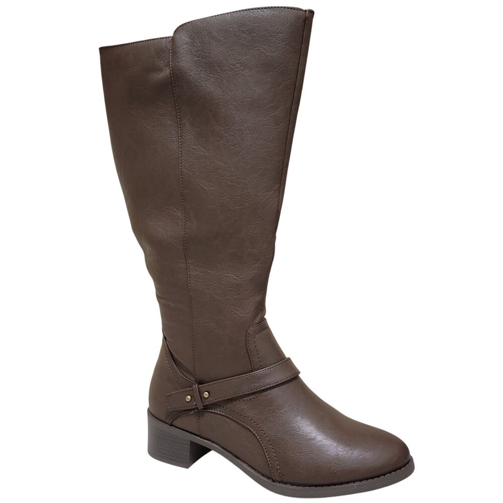 Easy Street Jewel Plus Riding Boots Size US 10W Wide Calf Brown Faux Leather